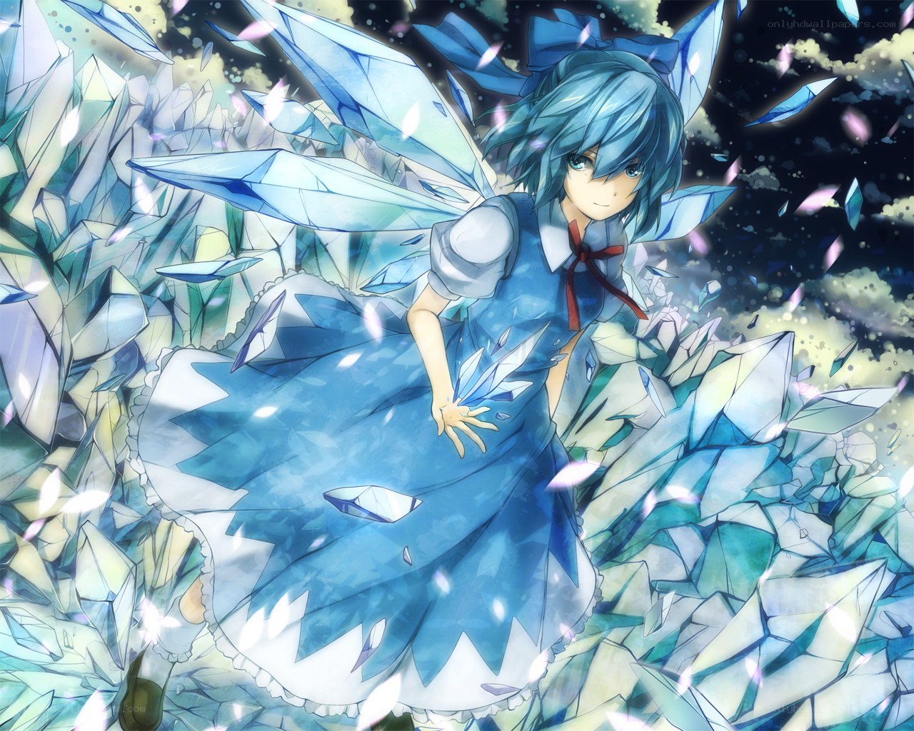 blue-haired girl with crystal wings