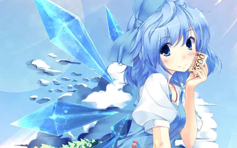 blue-haired girl with crystals