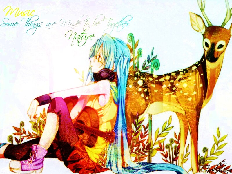 Blue-haired Girl with Deer — Blue, Serene