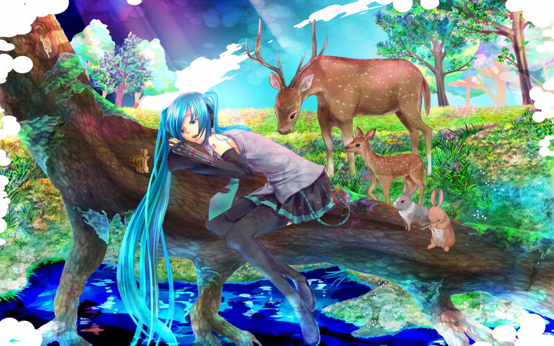 Blue-haired Girl with Deer — Blue