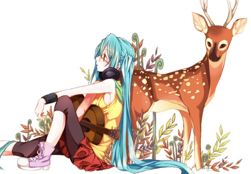 Blue-haired Girl with Deer