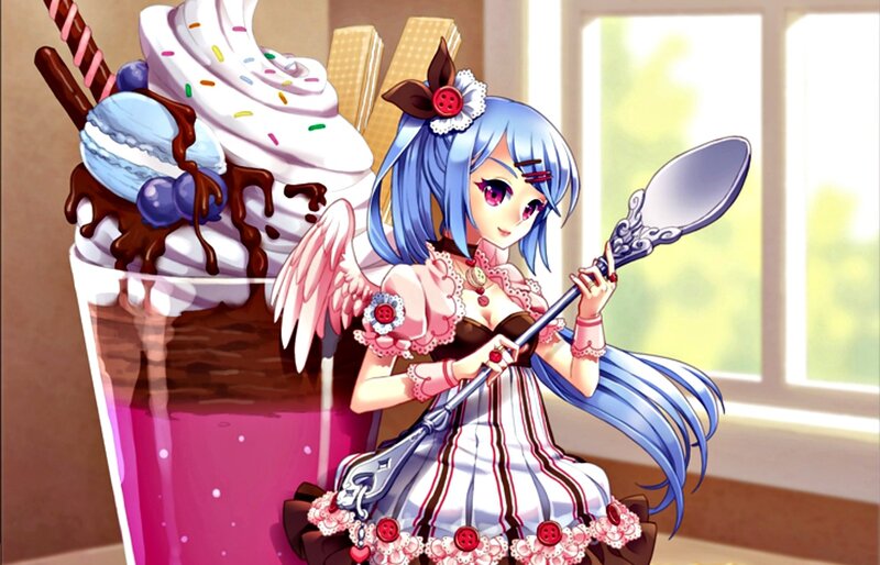 Blue-haired Girl with Dessert — Blue