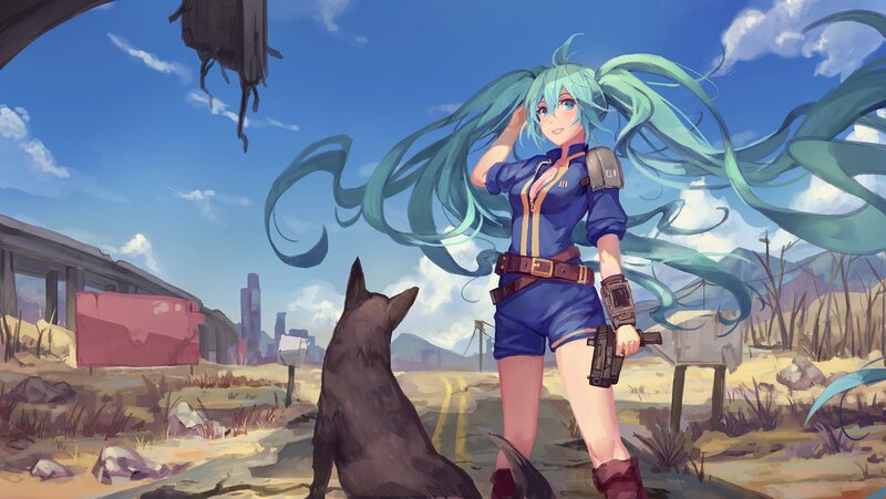 Blue-haired Girl with Dog — Blue, Dramatic