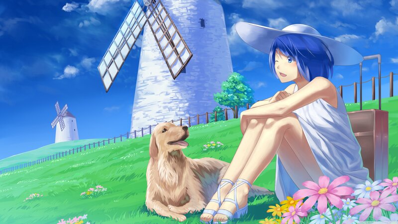 Blue-haired Girl with Dog — Blue, Serene
