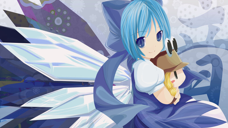Blue-haired girl with doll