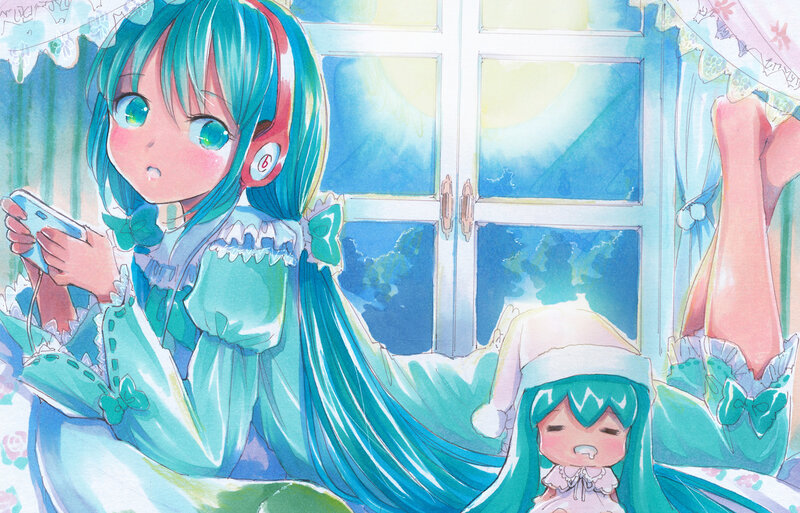 Blue-haired Girl with Doll — Blue, Calm