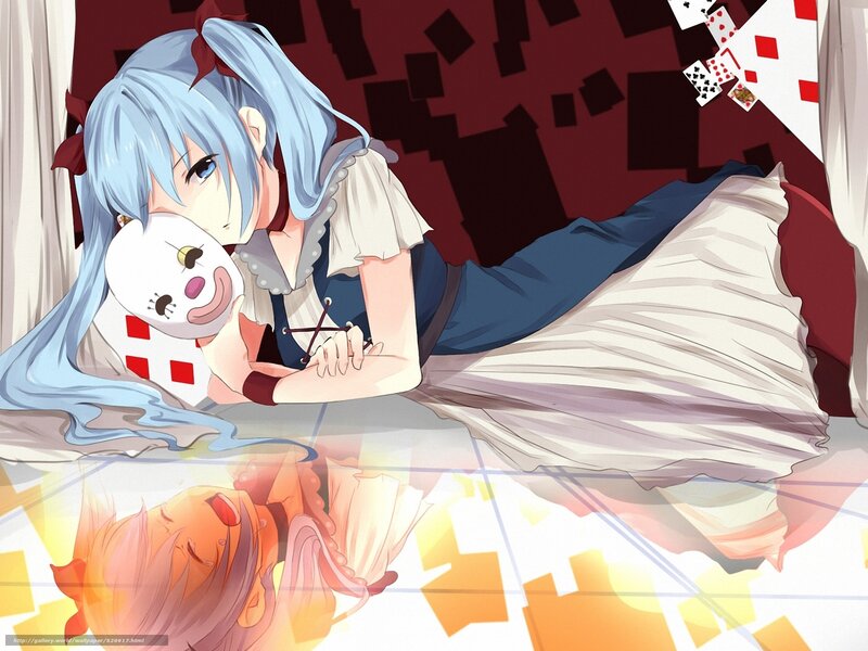 Blue-haired Girl with Doll — Blue, Dreamy, Anime, Playing Cards