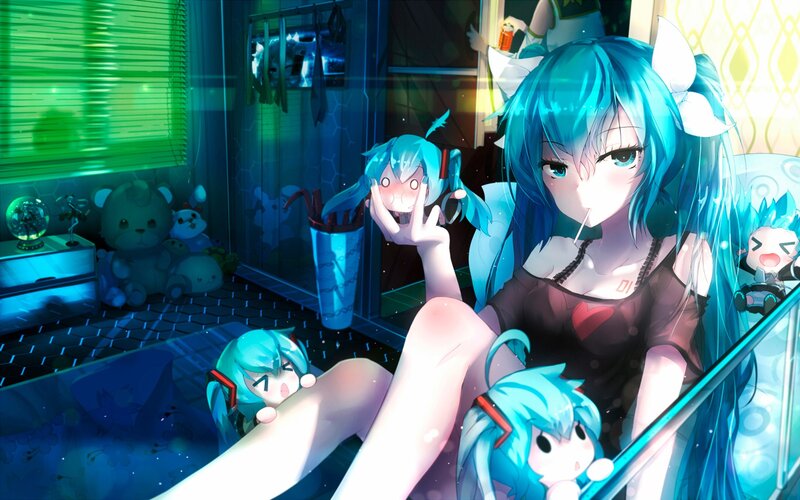 Blue-haired Girl with Dolls