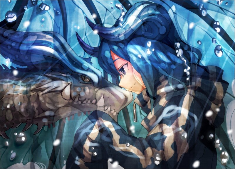 blue-haired girl with dragon