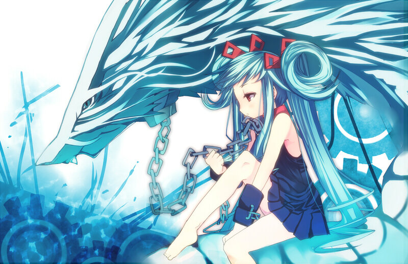Blue-haired Girl with Dragon — Blue, Dramatic