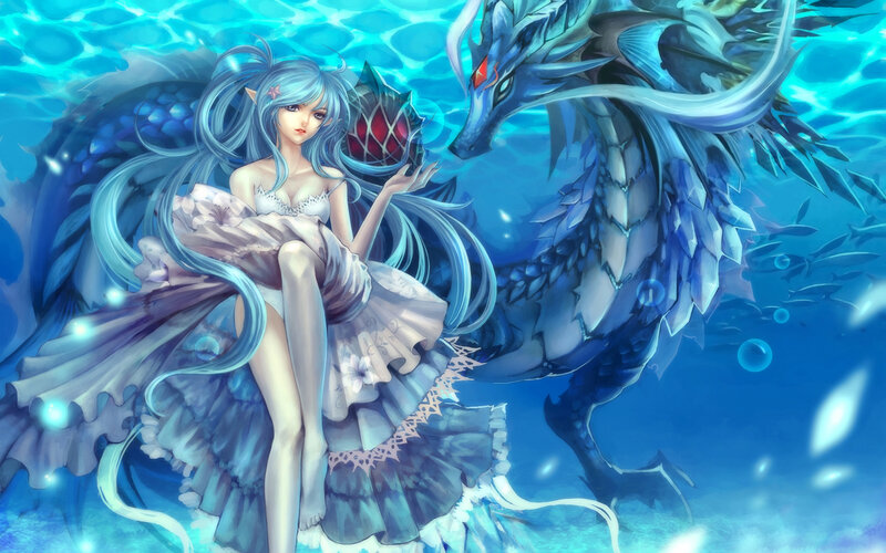 Blue-haired Girl with Dragon — Blue