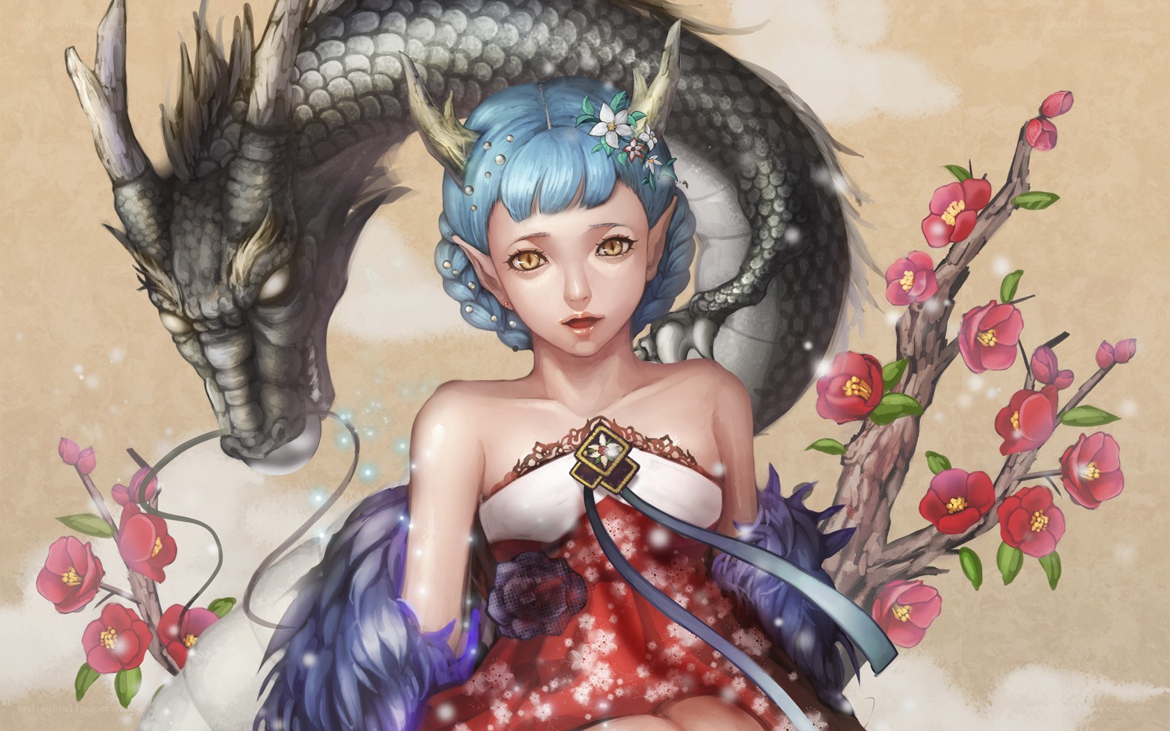Blue-haired girl with dragon