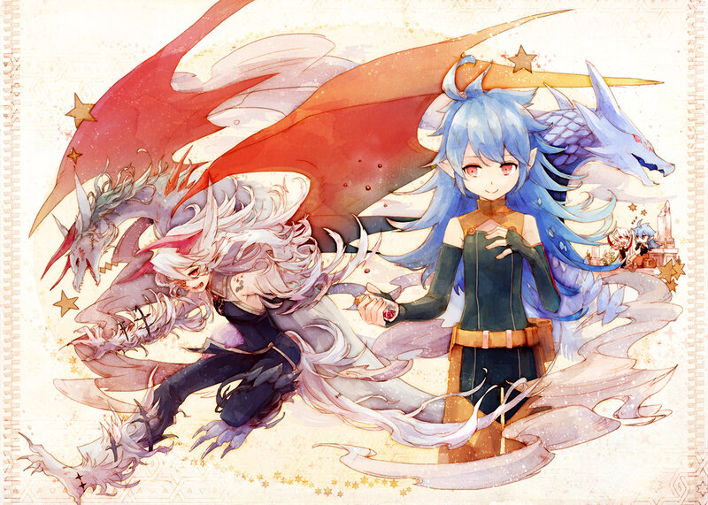 Blue-haired Girl with Dragons