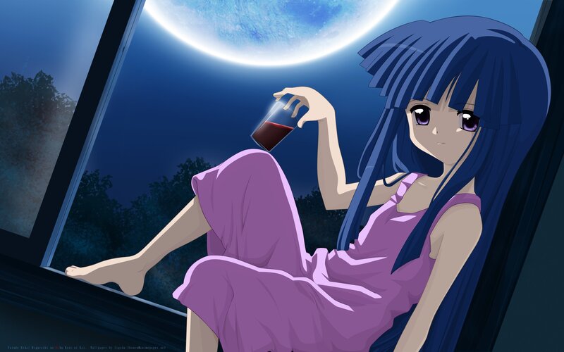 Blue-haired Girl with Drink — Purple