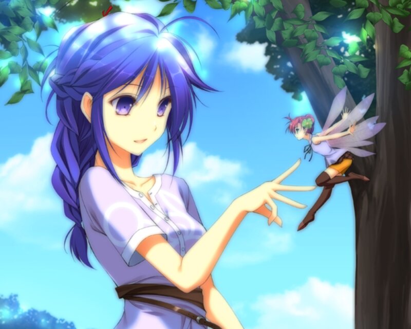 Blue-haired Girl with Fairy