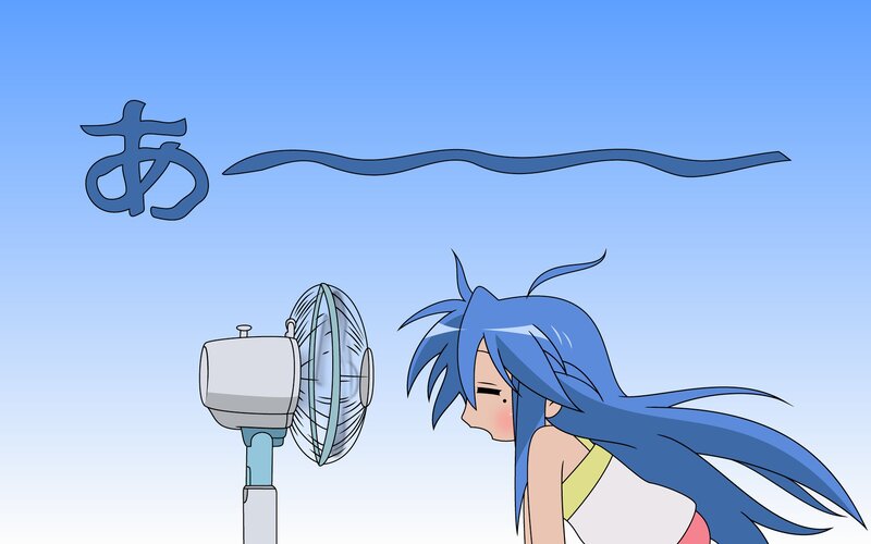 Blue-haired Girl with Fan — Blue, Cooling