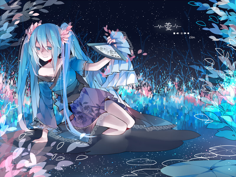 Blue-haired Girl with Fan — Blue, Serene