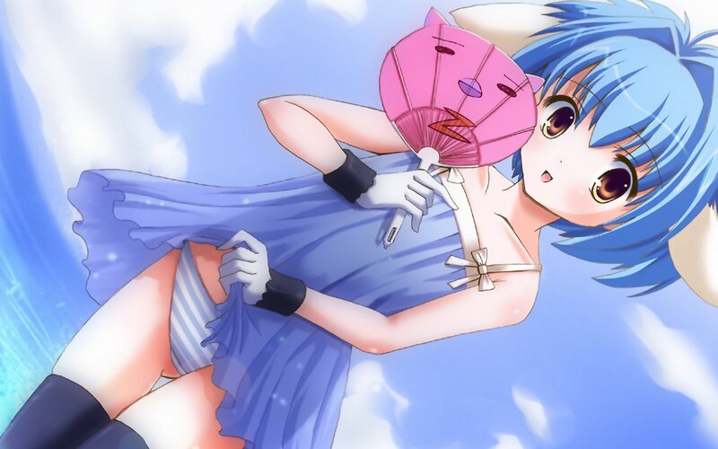 Blue-haired Girl with Fan — Blue