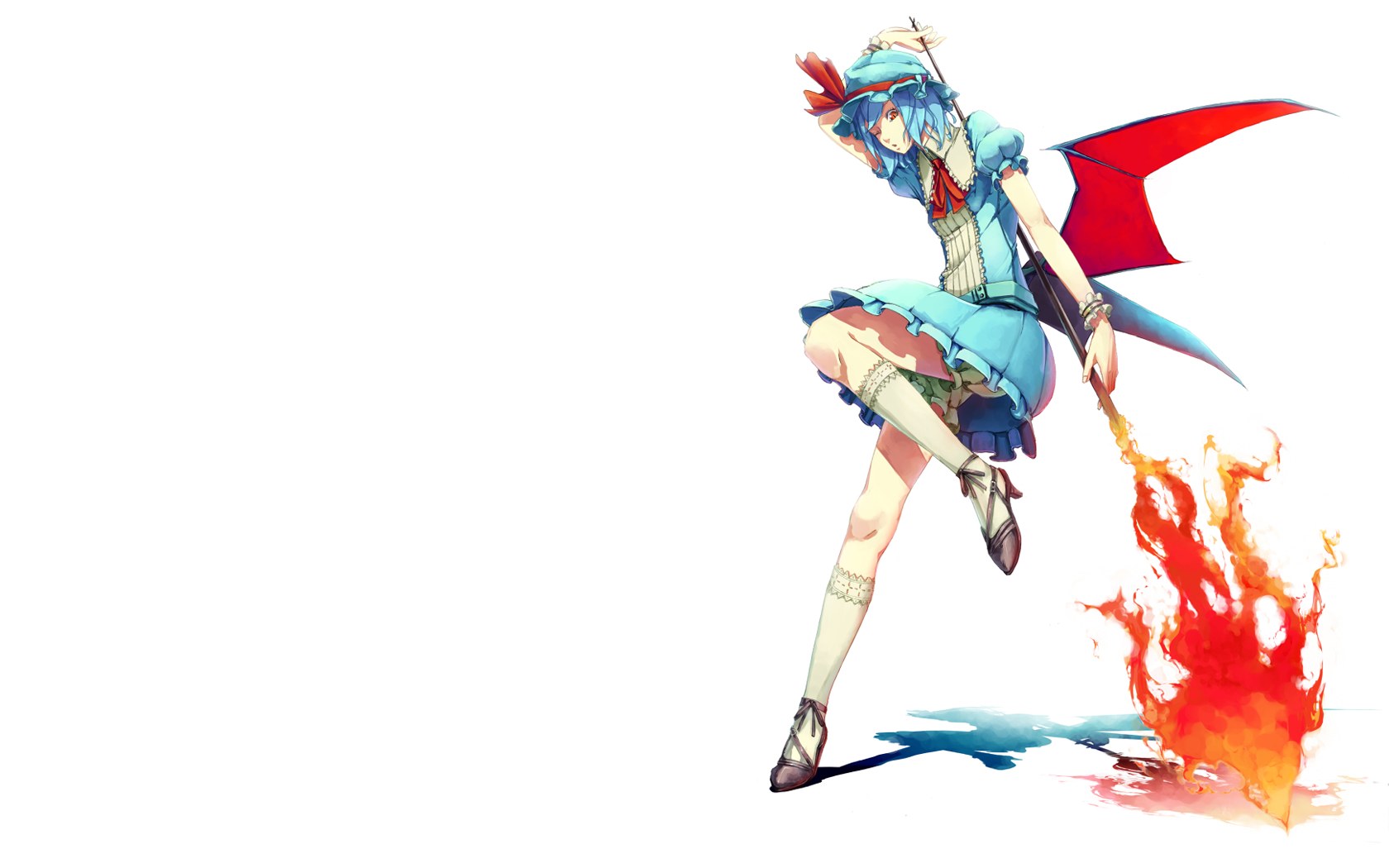blue-haired girl with fire