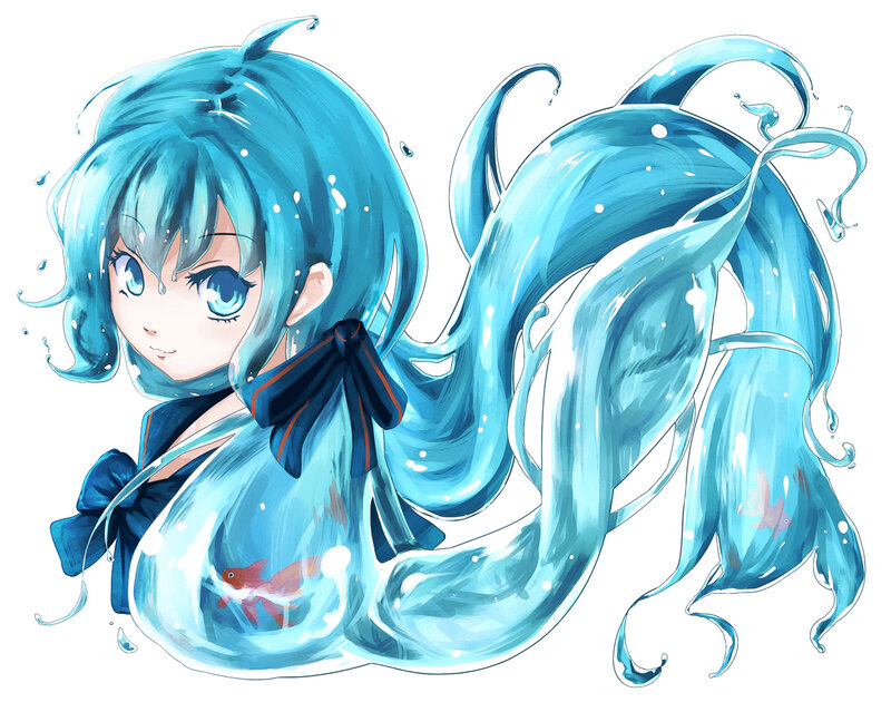 Blue-haired Girl with Fish — Blue, Playful