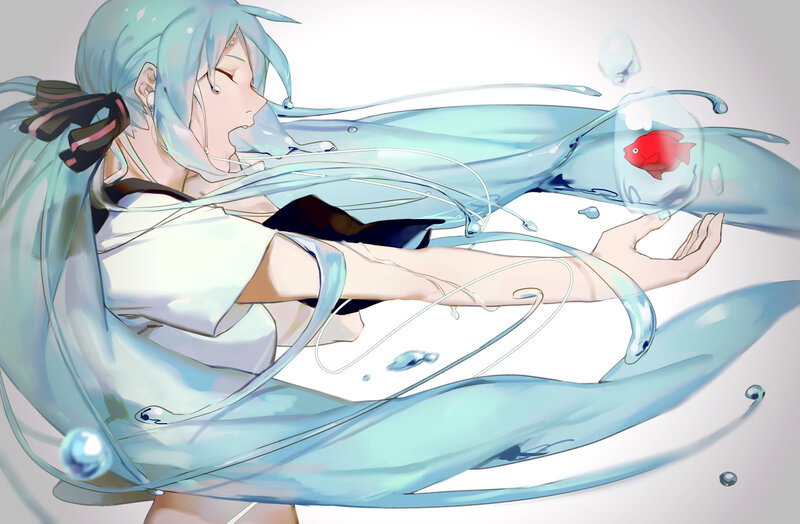 Blue-haired Girl with Fish — Blue, Serene