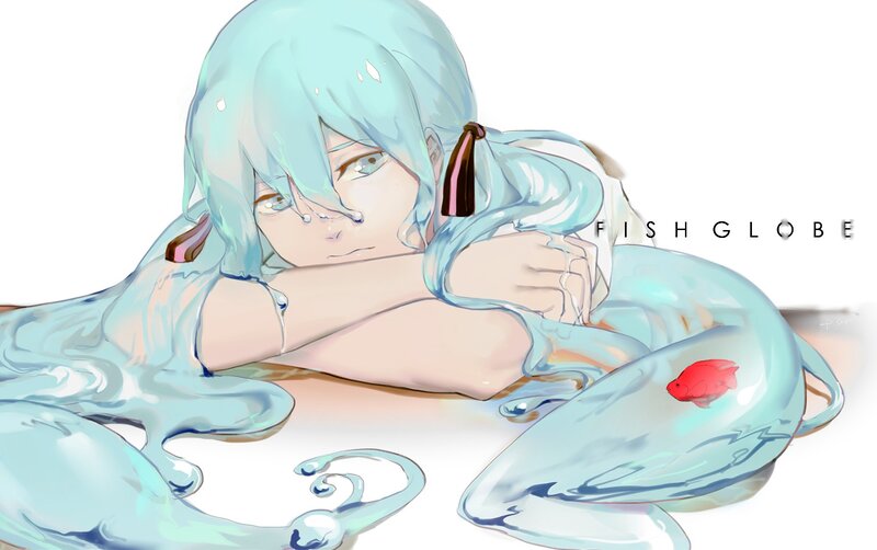 blue-haired girl with fishbowl