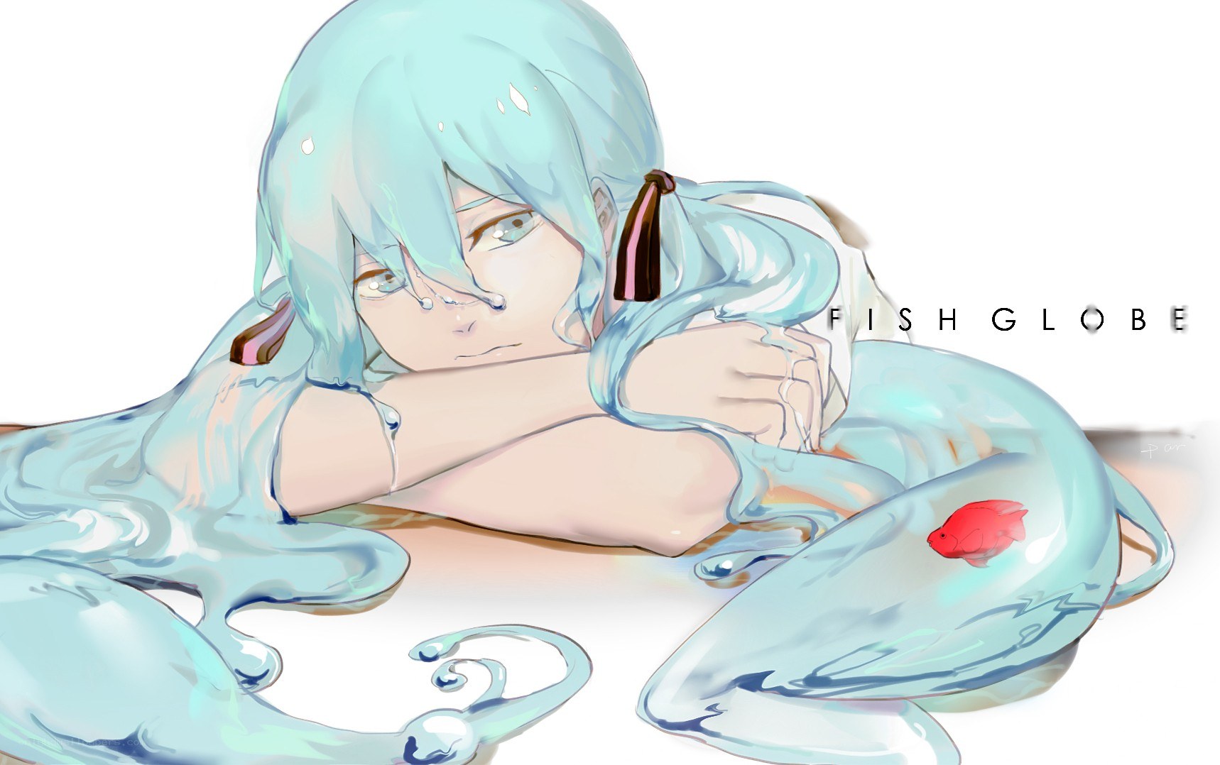 blue-haired girl with fishbowl