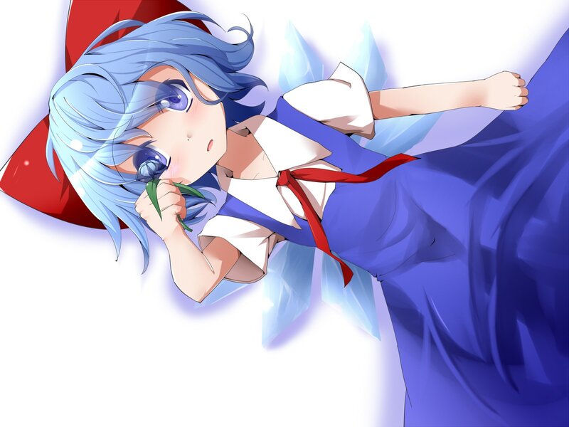 blue-haired girl with flower