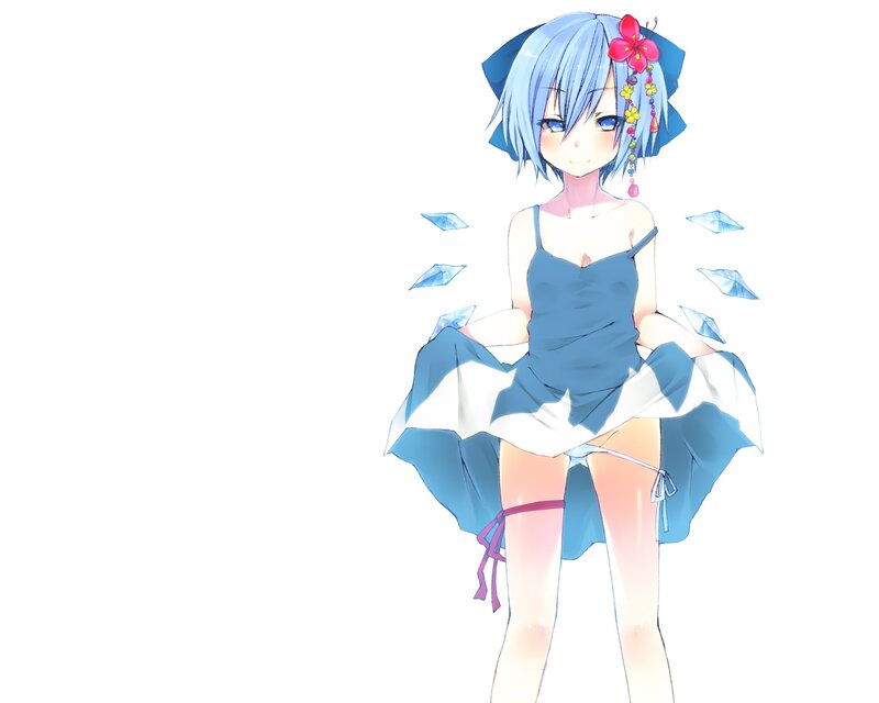 blue-haired girl with flower