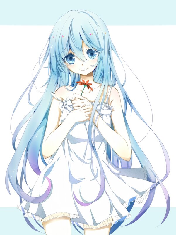 blue-haired girl with flower