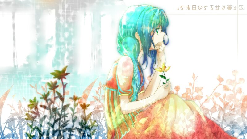 blue-haired girl with flower