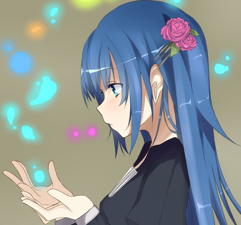 Blue-haired Girl with Flower — Blue, Calm