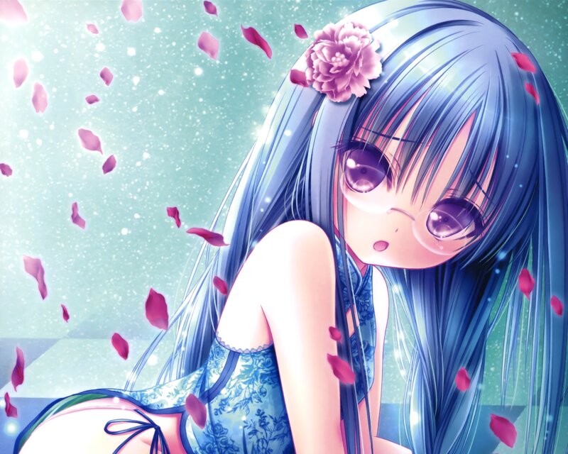 Blue-haired Girl with Flower — Blue, Dreamy