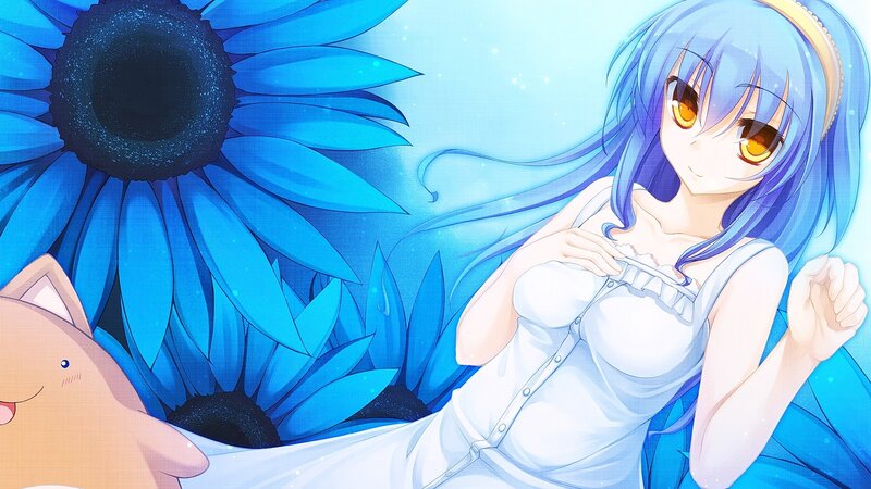 Blue-haired Girl with Flower — Blue, Serene