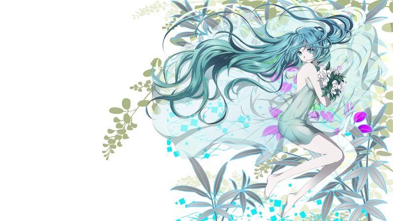 blue-haired girl with flowers