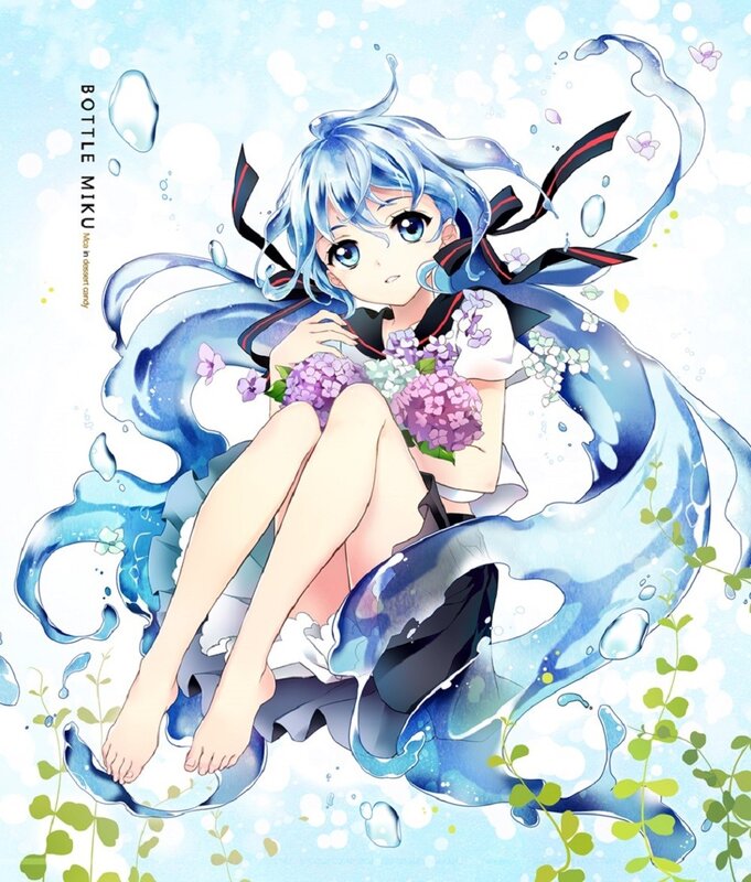 Blue-haired girl with flowers