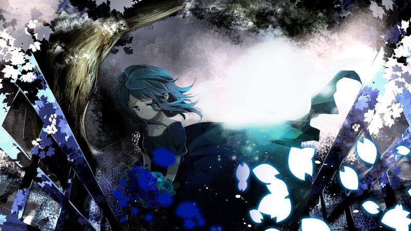 Blue-haired Girl with Flowers — Blue, Dramatic, Night