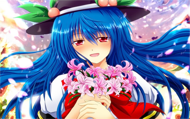 Blue-haired Girl with Flowers — Blue, Serene, Spring
