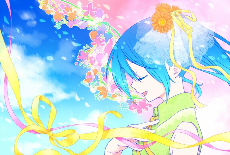 Blue-haired Girl with Flowers — Blue