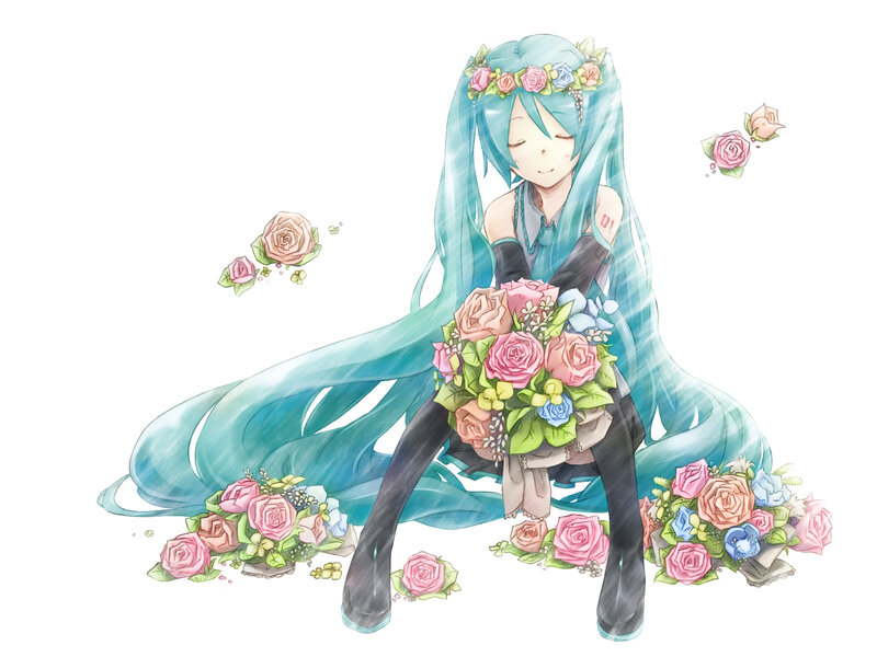 Blue-haired Girl with Flowers — Cyan