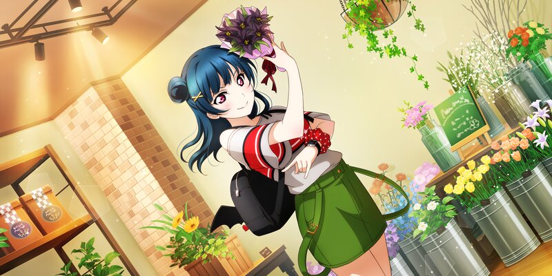 Blue-haired Girl with Flowers — Green