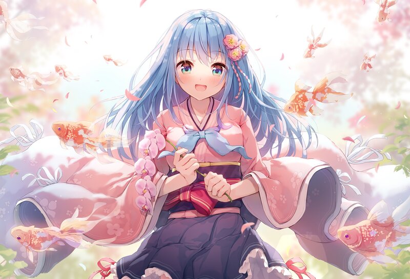 Blue-haired Girl with Flowers — Pink