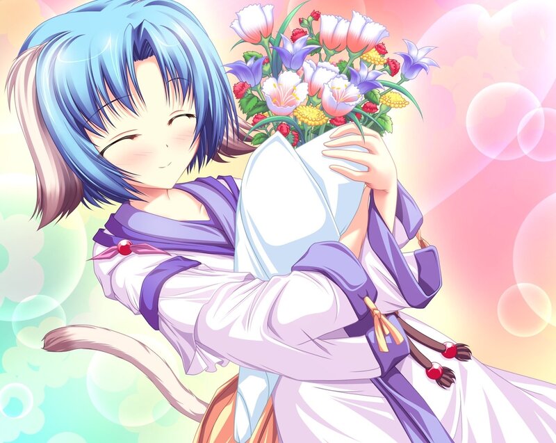 Blue-haired Girl with Flowers — Purple