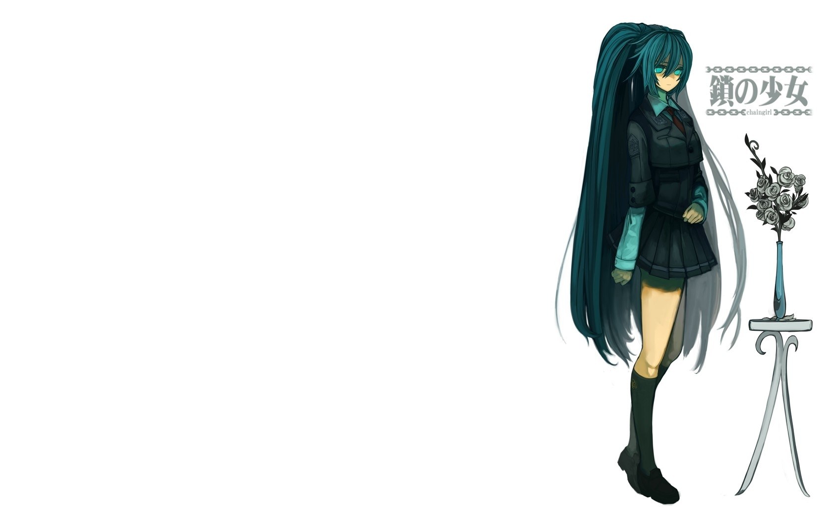 blue-haired girl with flowers