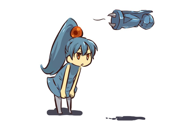 blue-haired girl with flying object