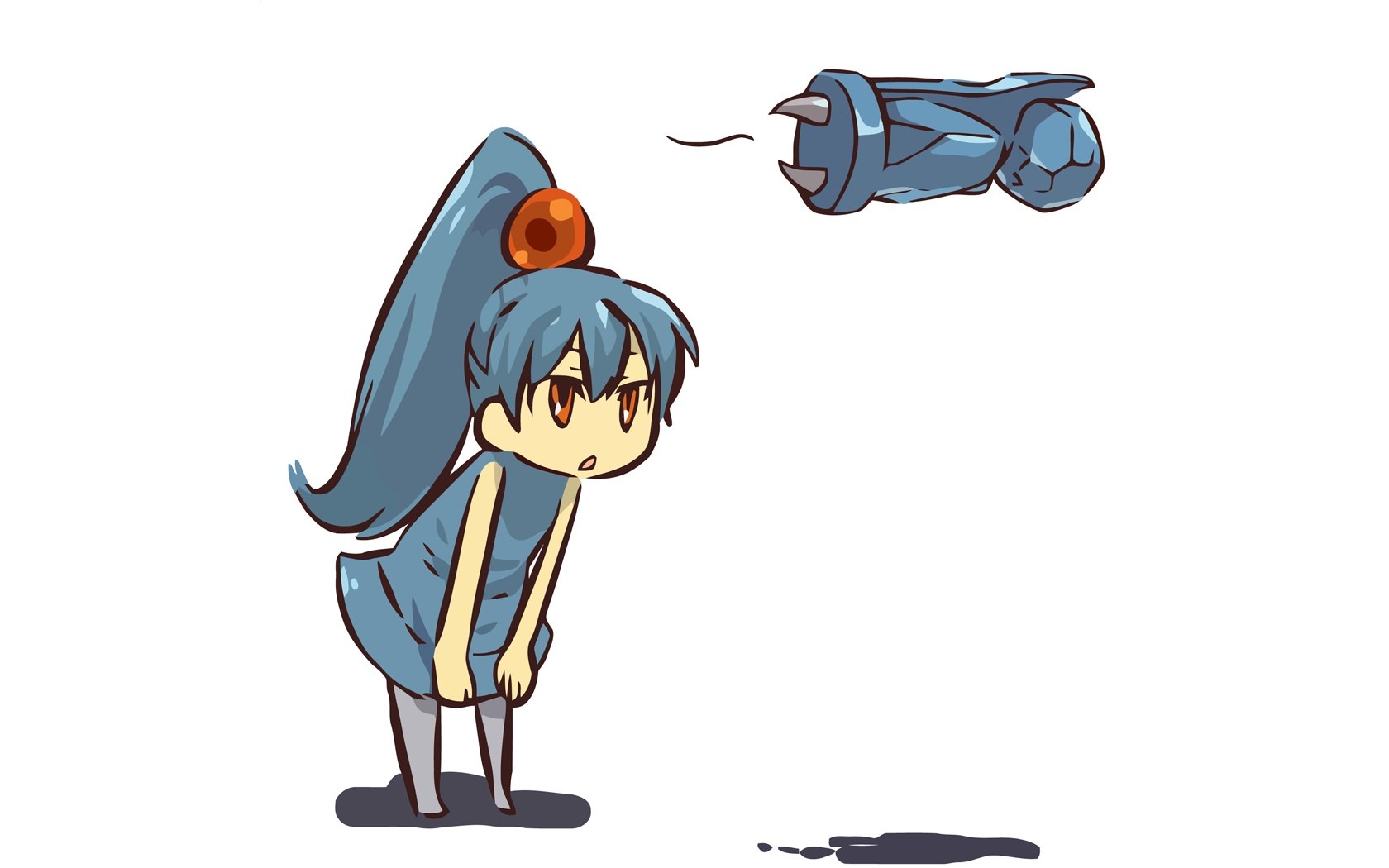 blue-haired girl with flying object