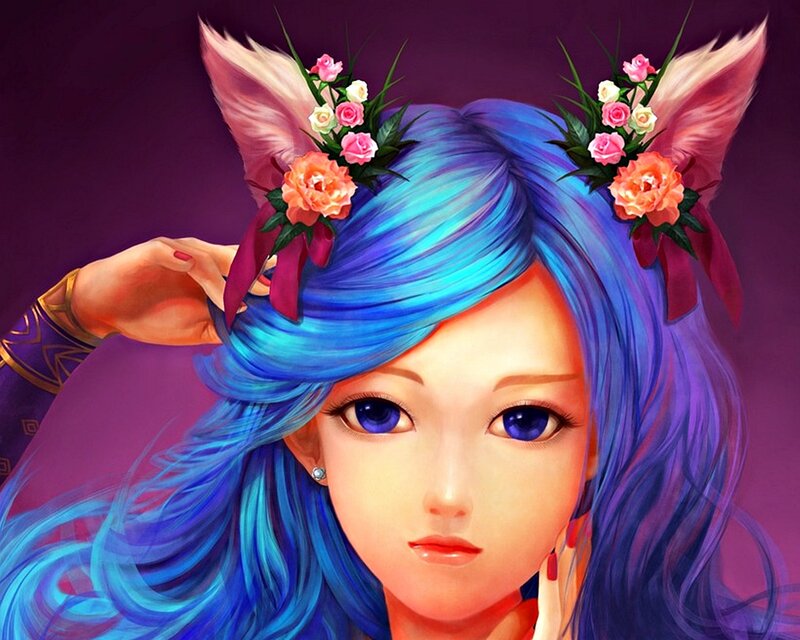 Blue-haired Girl with Fox Ears — Blue