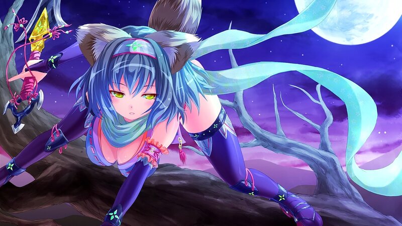 Blue-haired Girl with Fox Ears — Purple