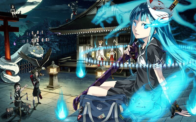 Blue-haired Girl with Fox Mask — Blue