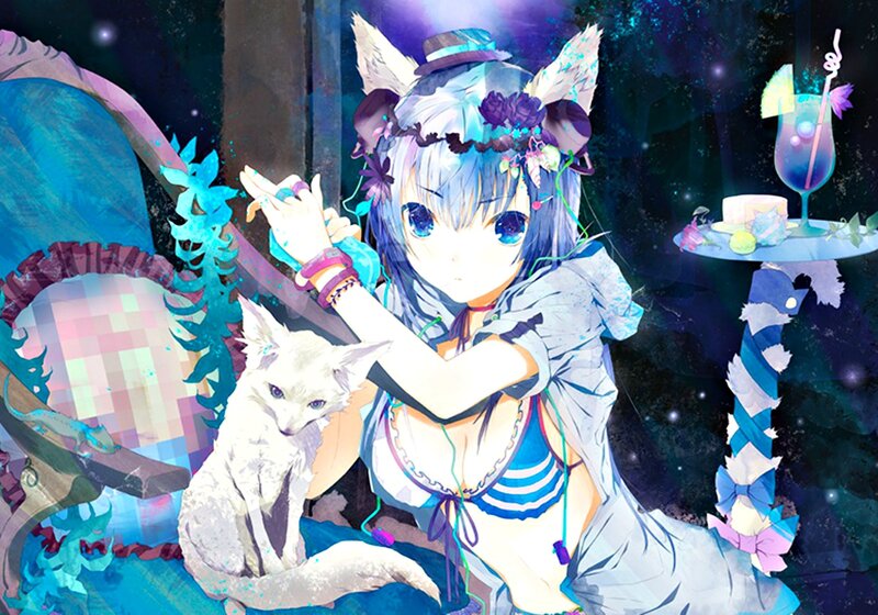 Blue-haired Girl with Fox